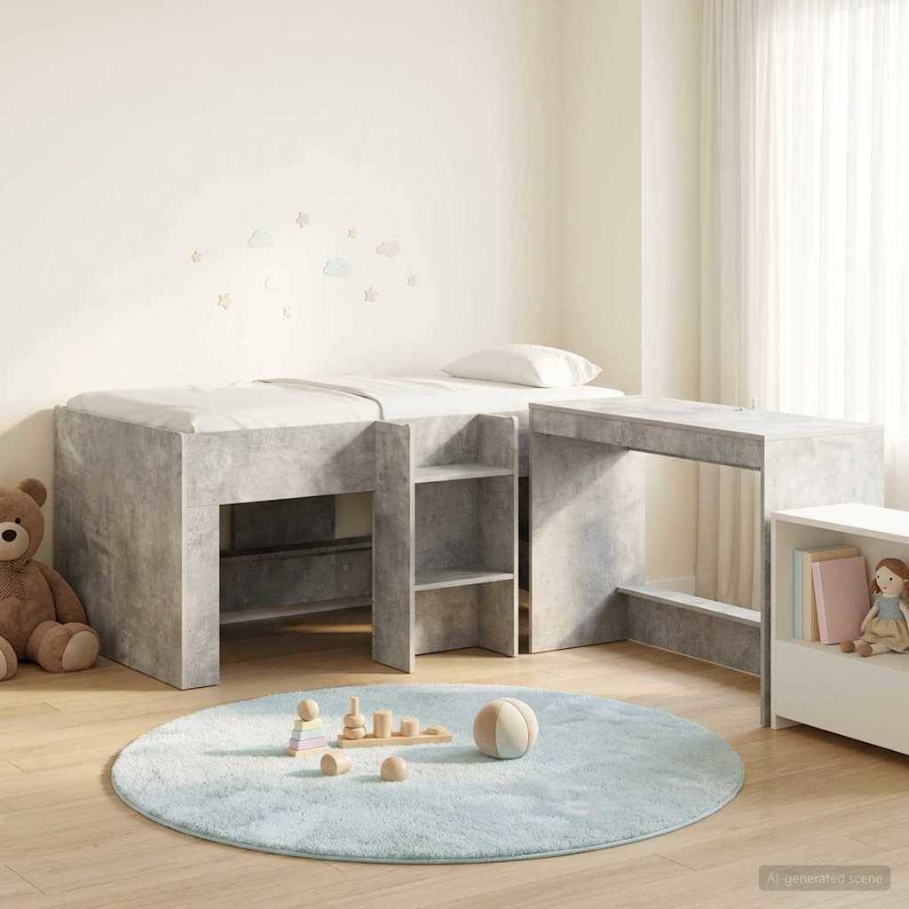 vidaXL Hochbett mit Schreibtisch für Kinder 2 Stk. Betongrau