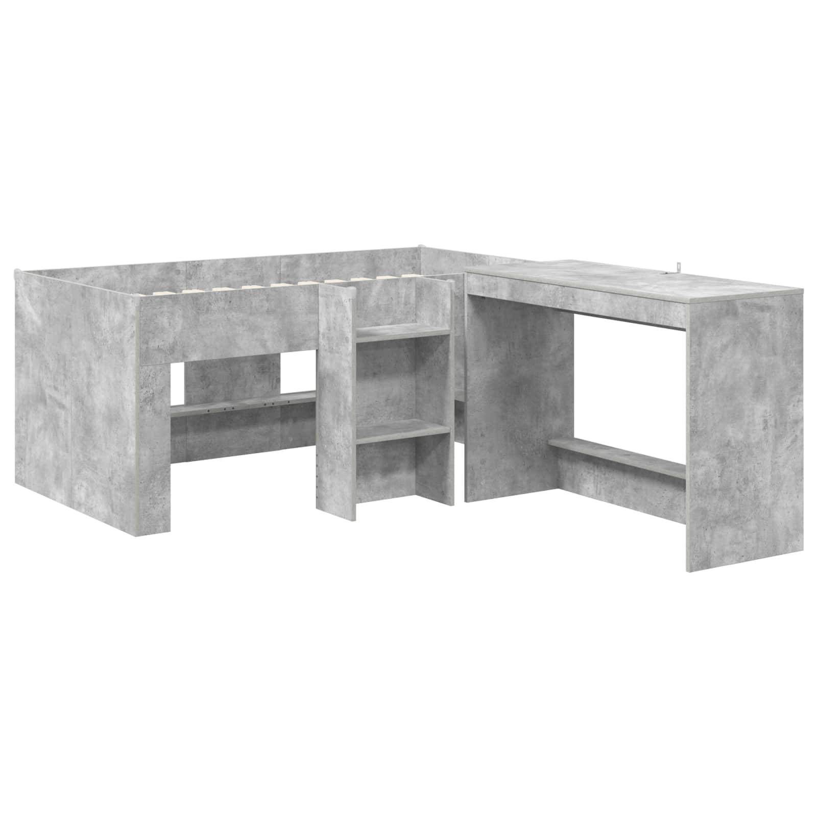 vidaXL Hochbett mit Schreibtisch für Kinder 2 Stk. Betongrau