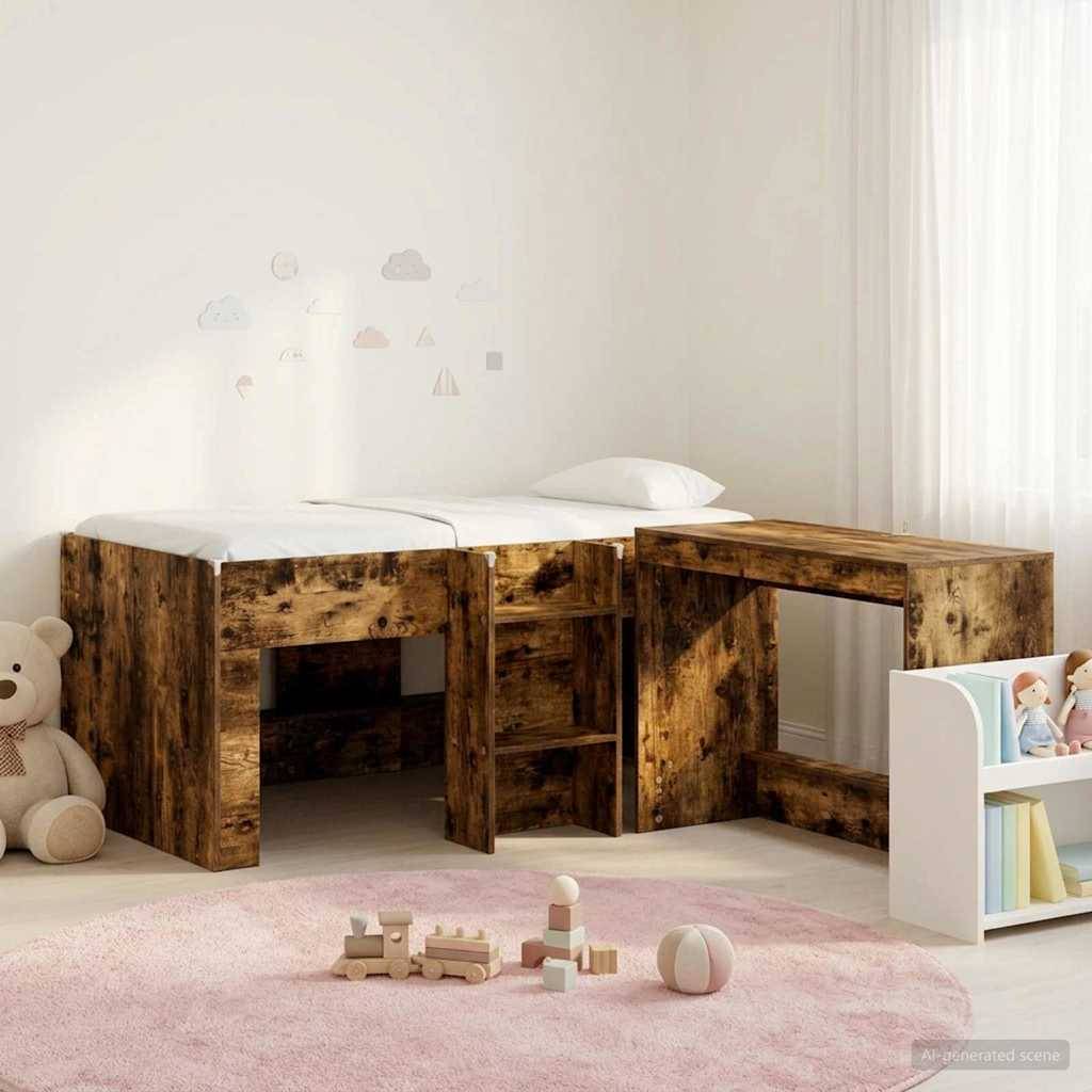 vidaXL Hochbett mit Schreibtisch für Kinder 2 Stk. Geräucherte Eiche