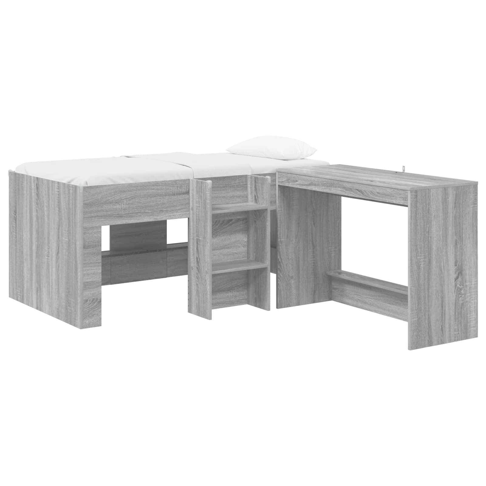 vidaXL Hochbett mit Schreibtisch für Kinder 2 Stk. Grau Sonoma