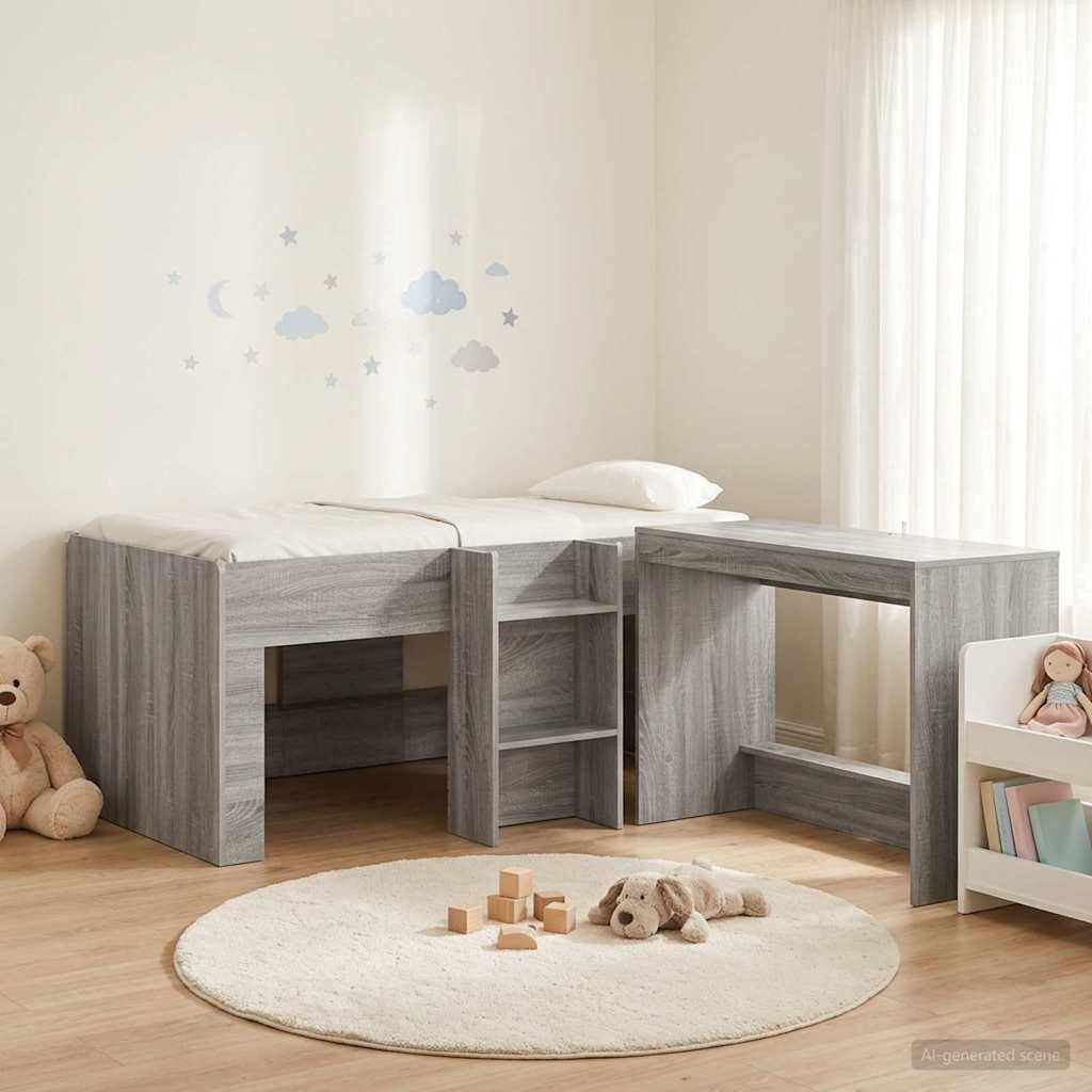 vidaXL Hochbett mit Schreibtisch für Kinder 2 Stk. Grau Sonoma