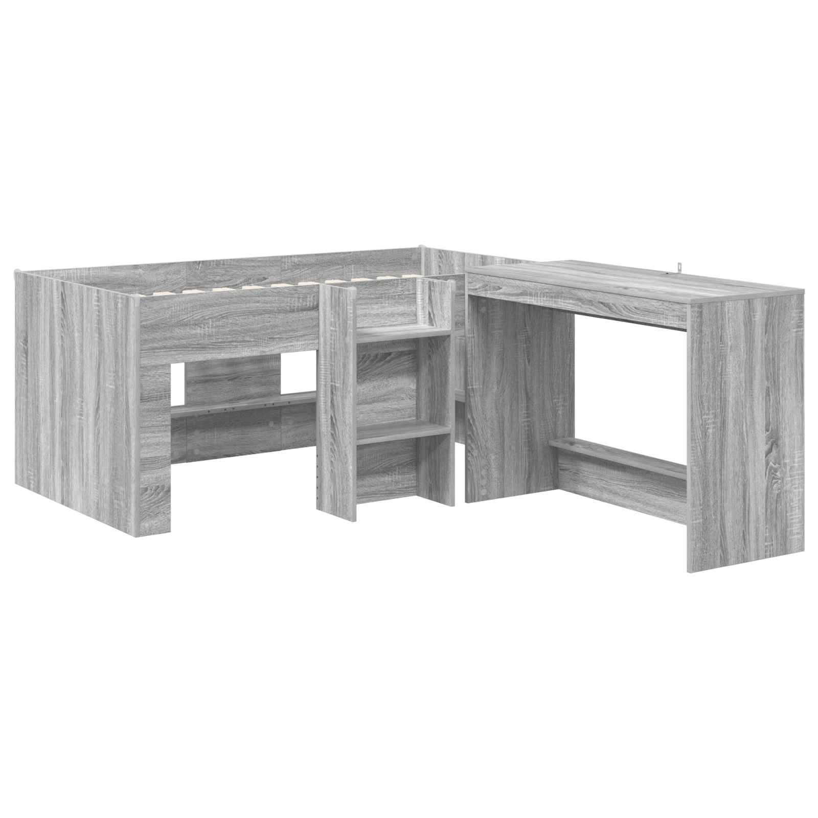 vidaXL Hochbett mit Schreibtisch für Kinder 2 Stk. Grau Sonoma