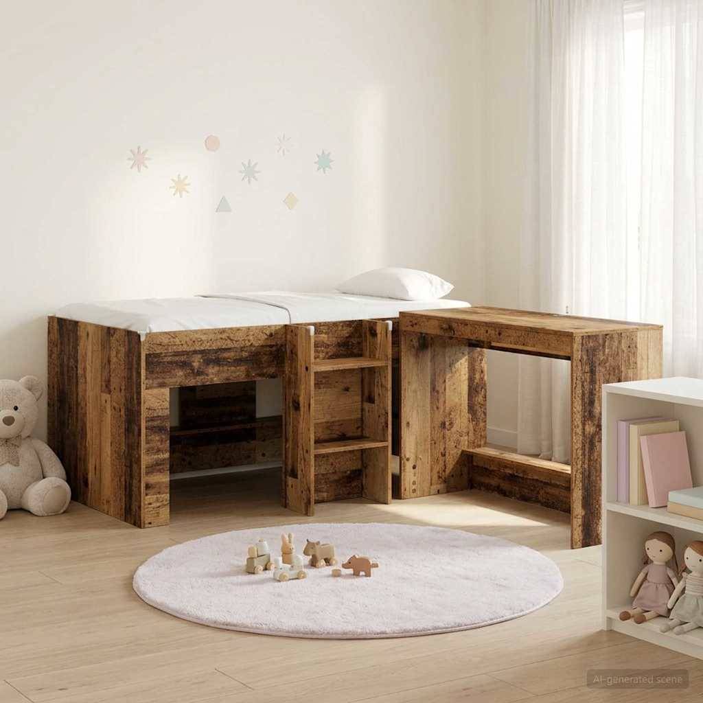 vidaXL Hochbett mit Schreibtisch für Kinder 2 Stk. Altholz