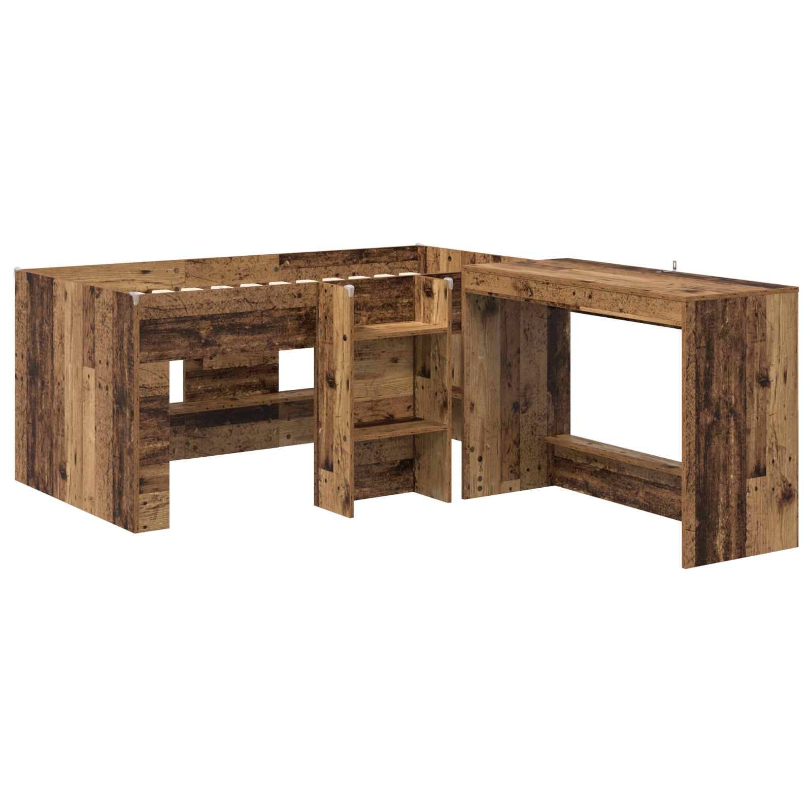 vidaXL Hochbett mit Schreibtisch für Kinder 2 Stk. Altholz