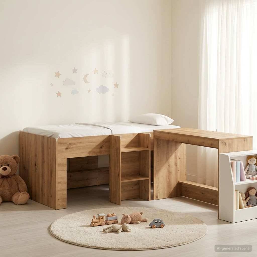 vidaXL Hochbett mit Schreibtisch für Kinder 2 Stk. Artisan-Eiche