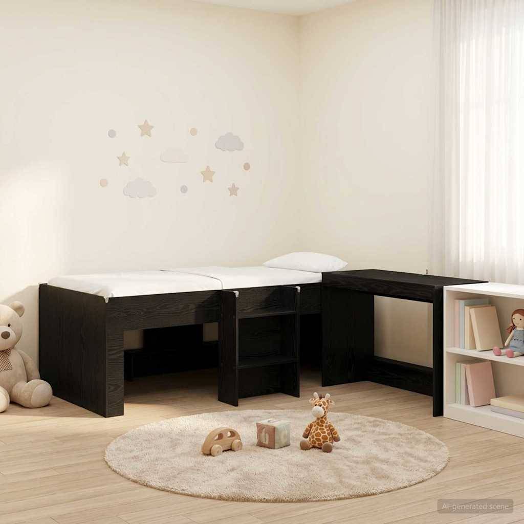 vidaXL Hochbett mit Schreibtisch für Kinder Schwarze Eiche 90 x 190 cm