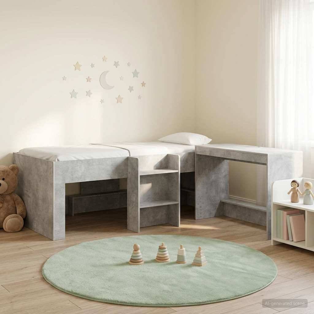 vidaXL Hochbett mit Schreibtisch für Kinder 2 Stk. Betongrau