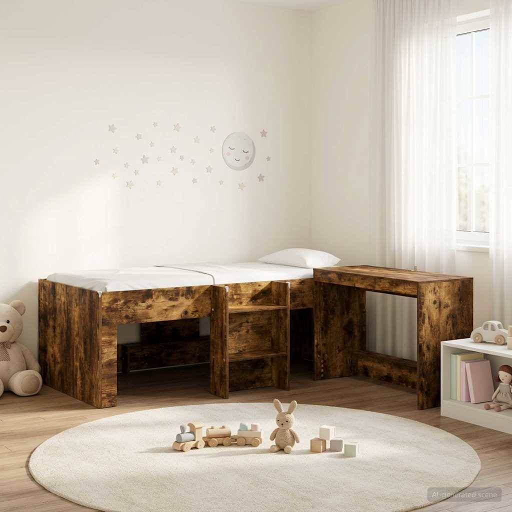 vidaXL Hochbett mit Schreibtisch für Kinder 2 Stk. Geräucherte Eiche