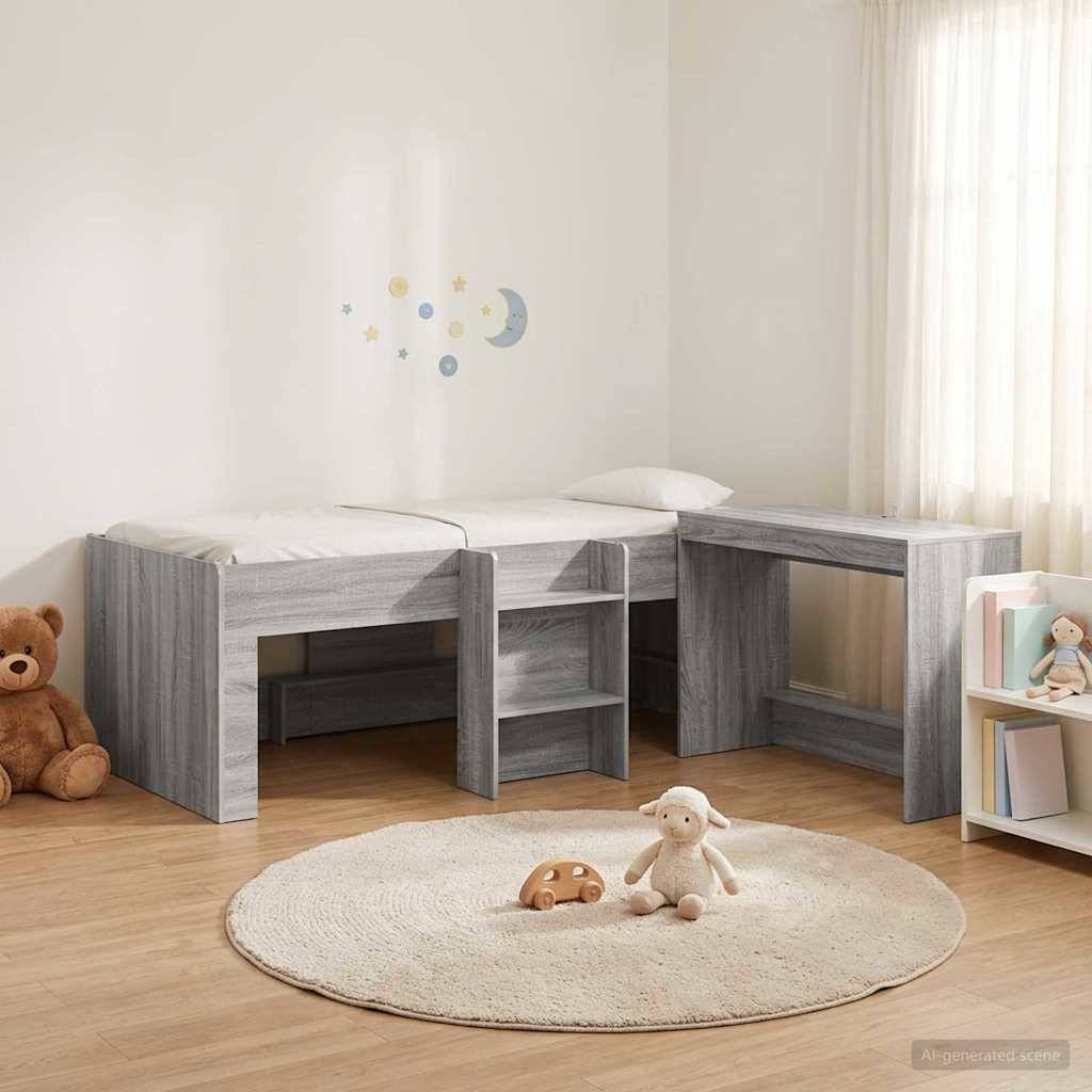 vidaXL Hochbett mit Schreibtisch für Kinder 2 Stk. Grau Sonoma