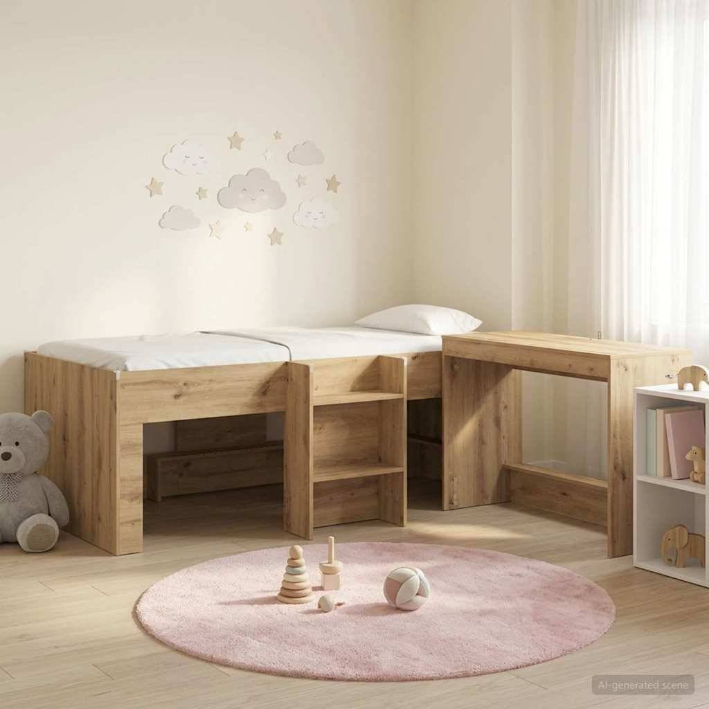 vidaXL Hochbett mit Schreibtisch für Kinder 2 Stk. Artisan-Eiche