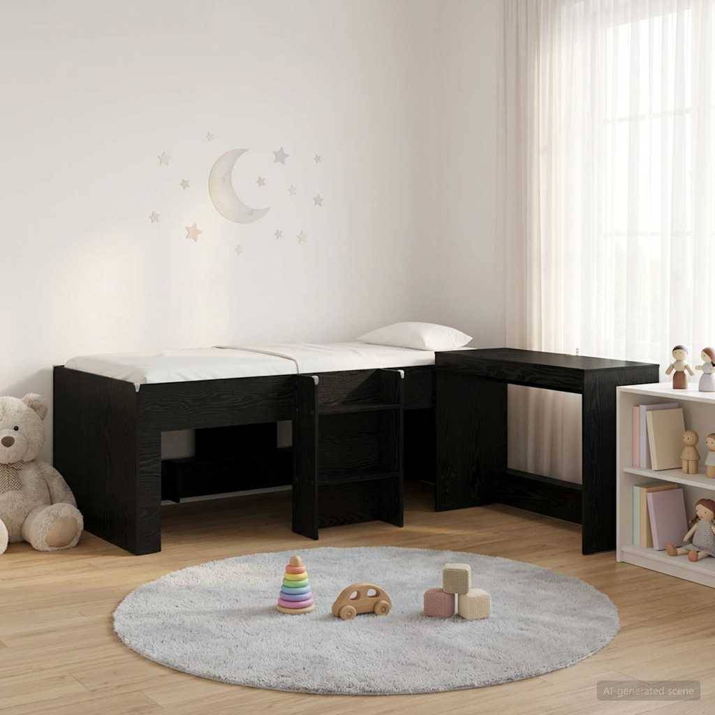 vidaXL Hochbett mit Schreibtisch für Kinder 2 Stk. Schwarze Eiche