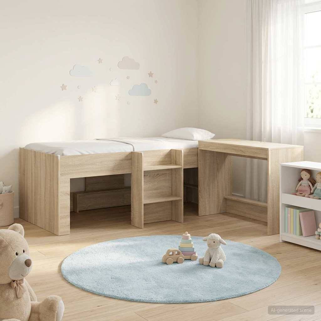 vidaXL Hochbett mit Schreibtisch für Kinder 2 Stk. Sonoma-Eiche