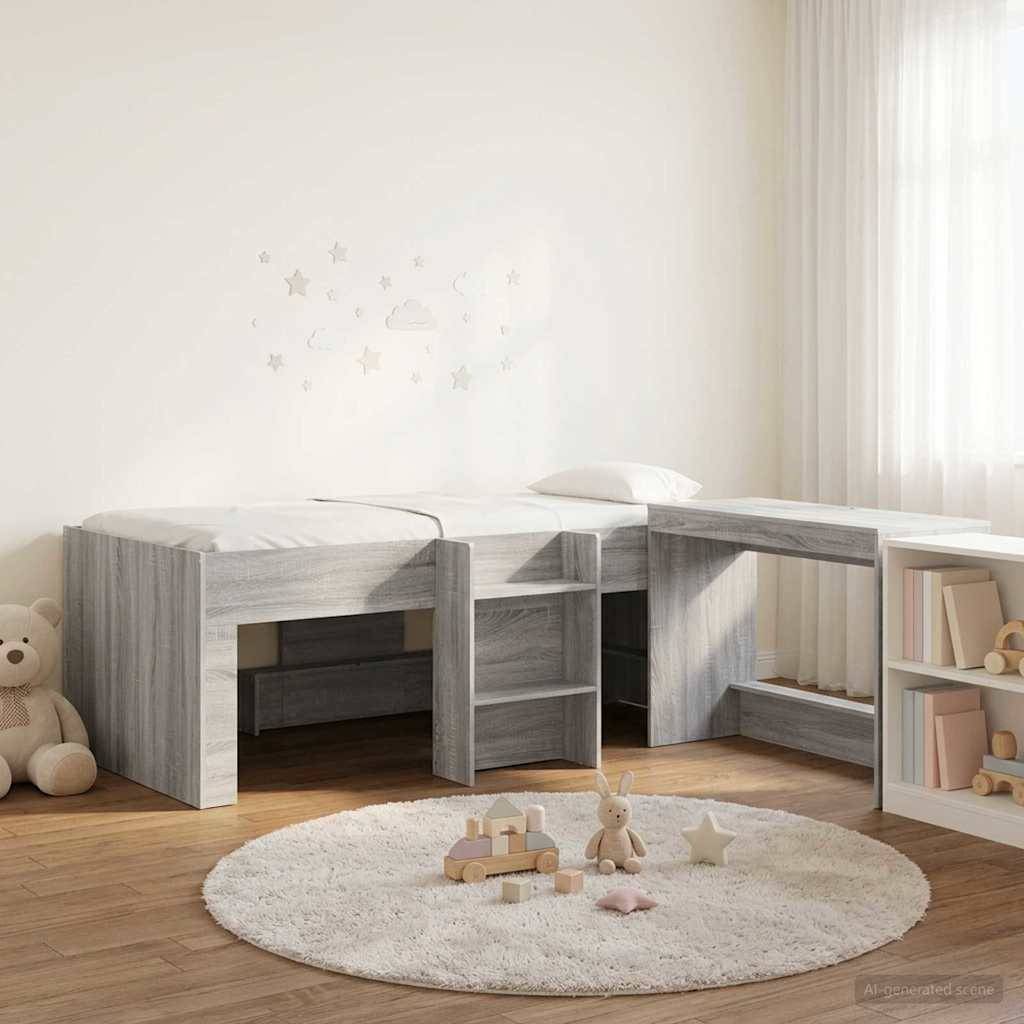 vidaXL Hochbett mit Schreibtisch für Kinder 2 Stk. Grau Sonoma