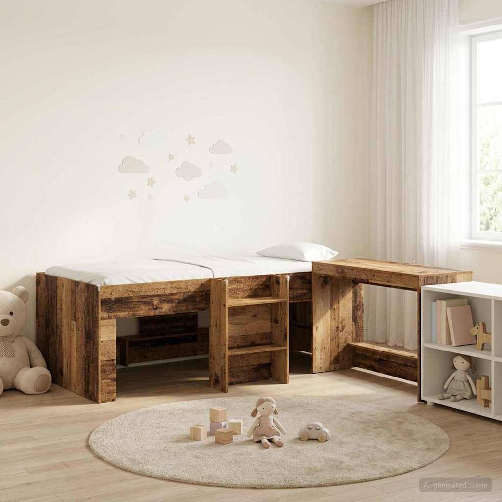 vidaXL Hochbett mit Schreibtisch für Kinder 2 Stk. Altholz