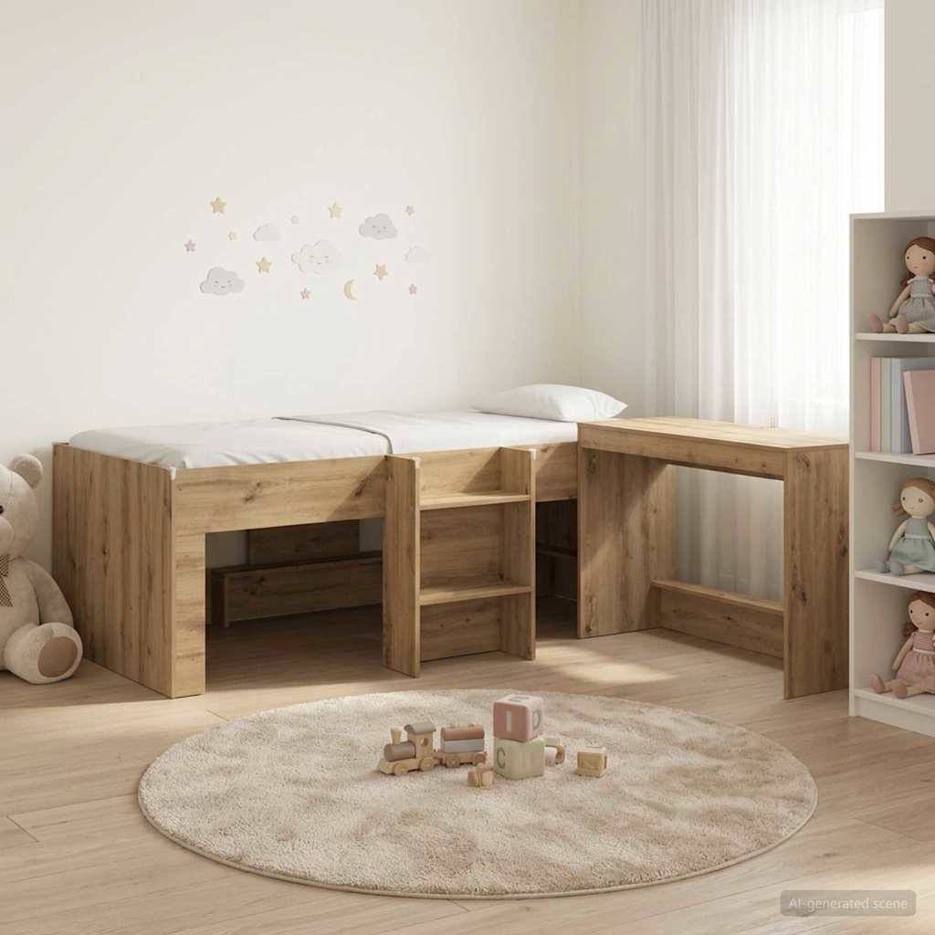 vidaXL Hochbett mit Schreibtisch für Kinder 2 Stk. Artisan-Eiche