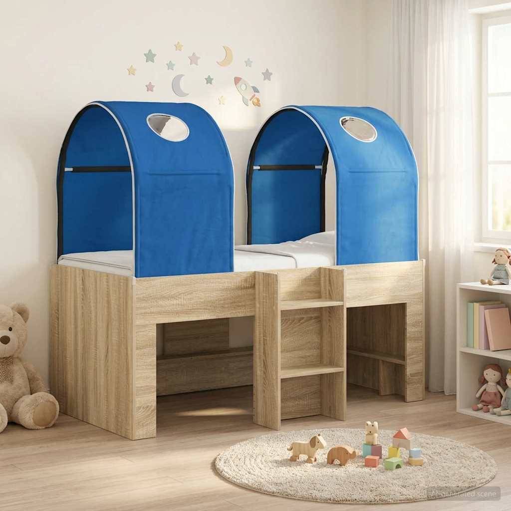 vidaXL Bett mit Tunnel 3 Stk. Sonoma und Blau Holzwerkstoff