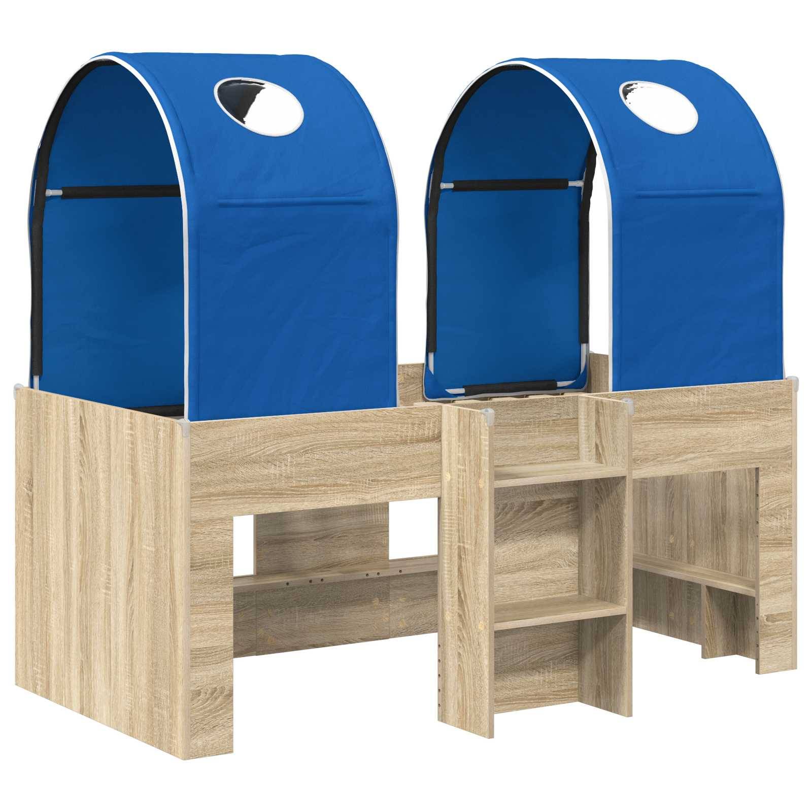 vidaXL Bett mit Tunnel 3 Stk. Sonoma und Blau Holzwerkstoff