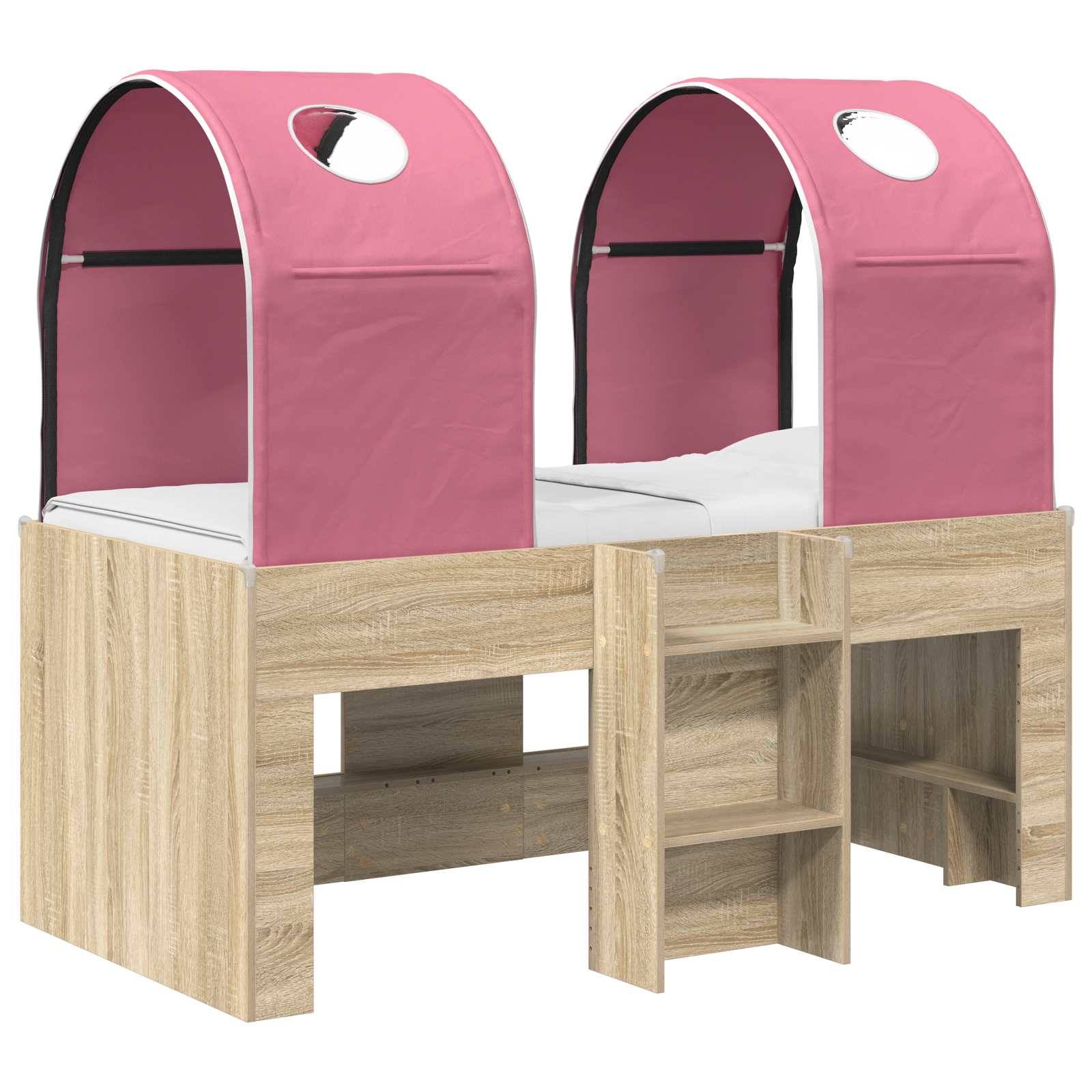 vidaXL Bett mit Tunnel 3 Stk. Sonoma und Pink Holzwerkstoff