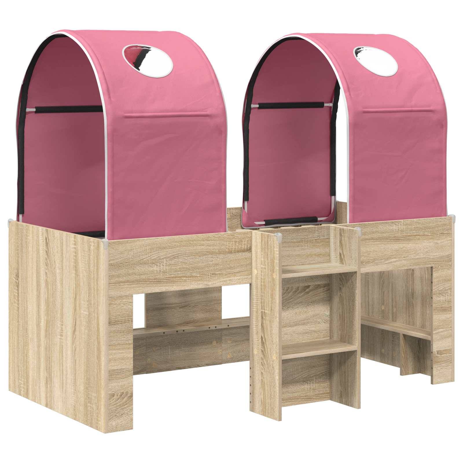 vidaXL Bett mit Tunnel 3 Stk. Sonoma und Pink Holzwerkstoff
