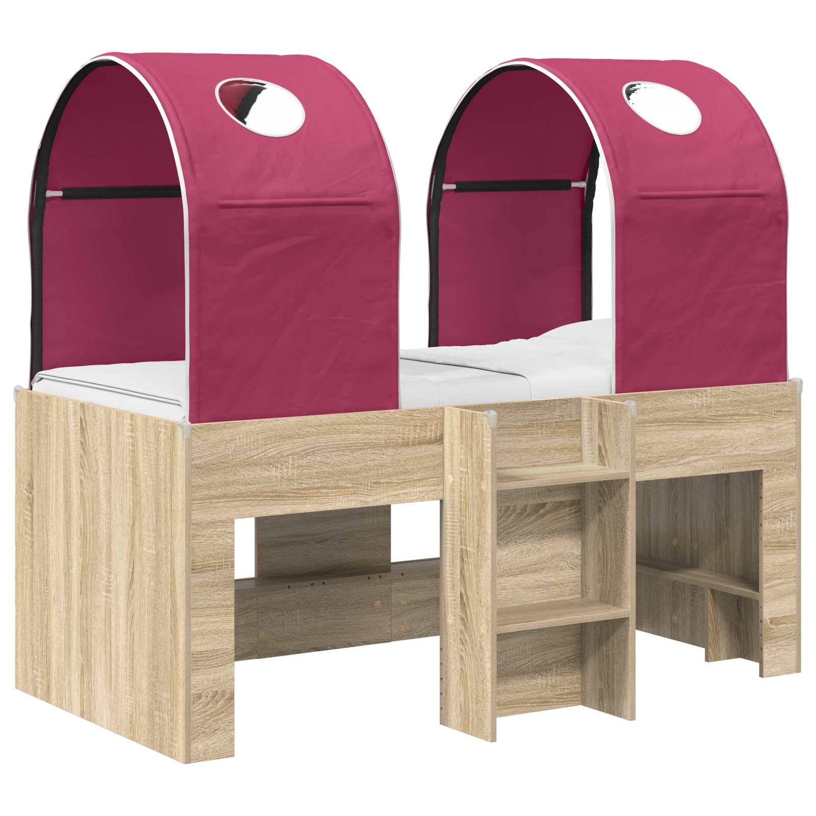 vidaXL Bett mit Tunnel 3 Stk. Sonoma und Rot Holzwerkstoff