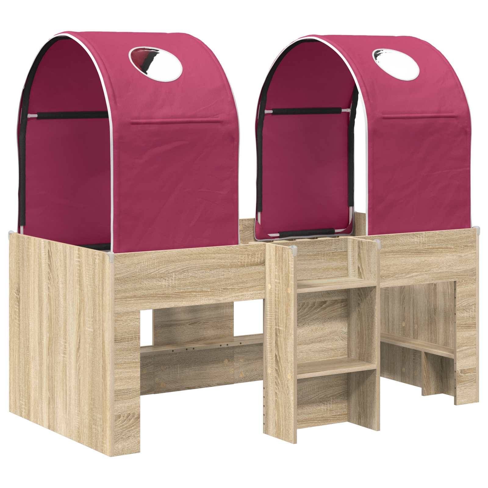 vidaXL Bett mit Tunnel 3 Stk. Sonoma und Rot Holzwerkstoff