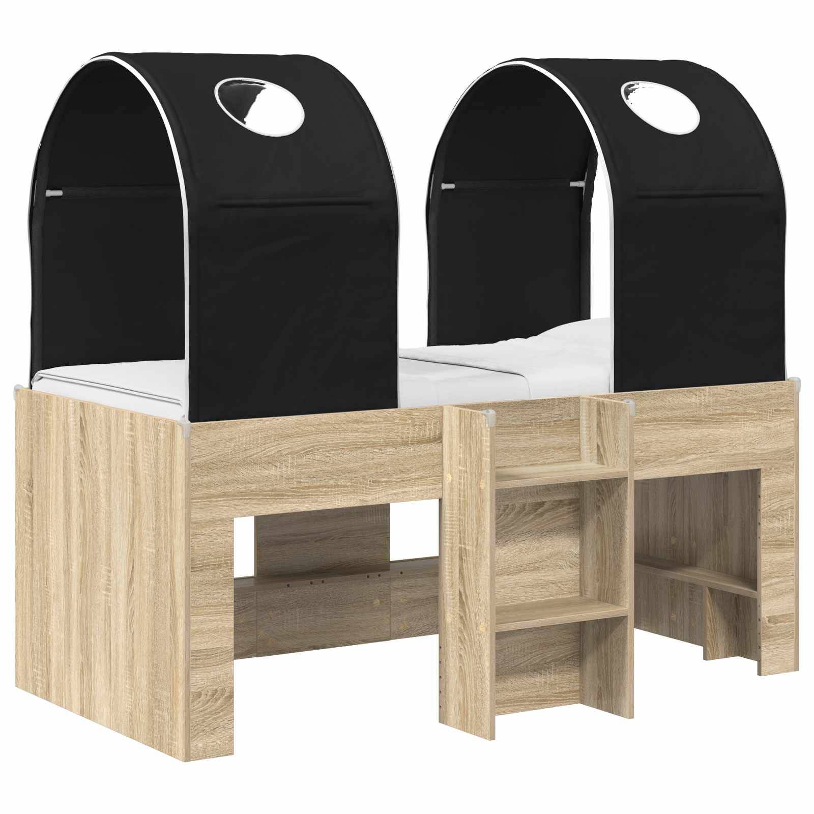 vidaXL Bett mit Tunnel 3 Stk. Sonoma und Schwarz Holzwerkstoff