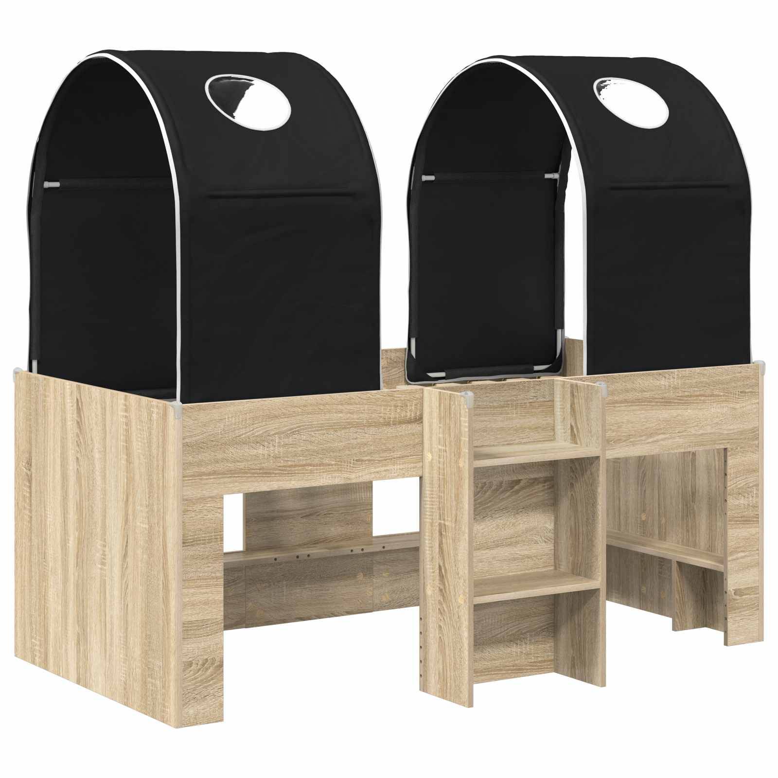 vidaXL Bett mit Tunnel 3 Stk. Sonoma und Schwarz Holzwerkstoff