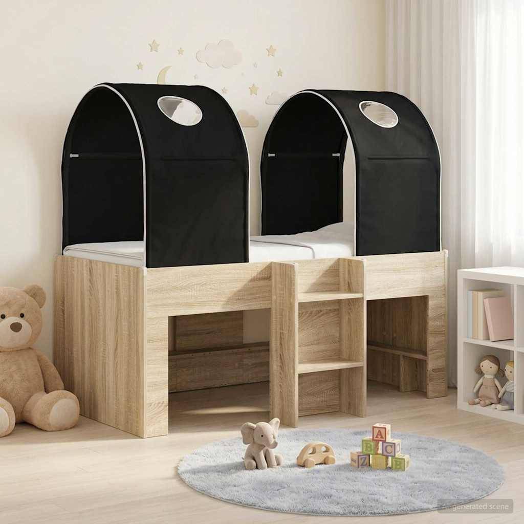 vidaXL Bett mit Tunnel 3 Stk. Sonoma und Schwarz Holzwerkstoff