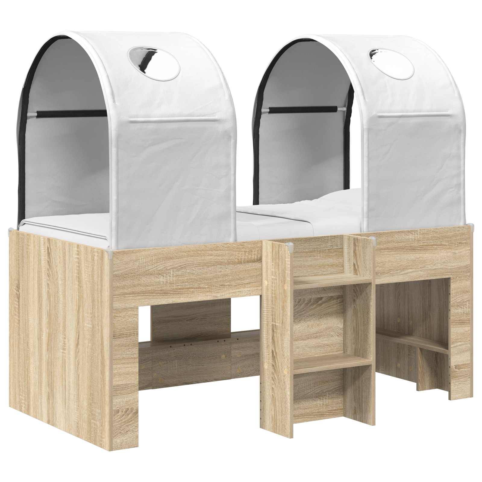 vidaXL Bett mit Tunnel 3 Stk. Sonoma und Weiß Holzwerkstoff