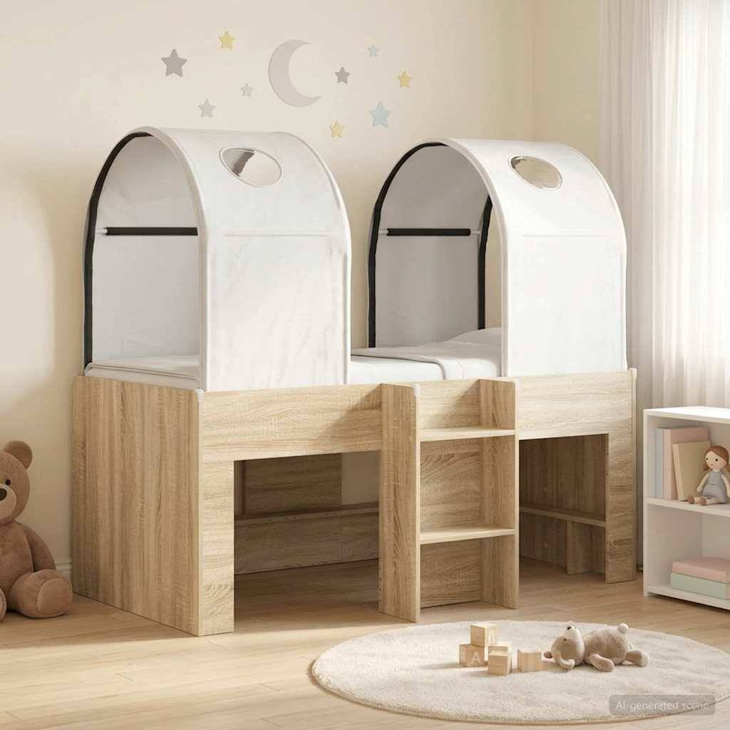 vidaXL Bett mit Tunnel 3 Stk. Sonoma und Weiß Holzwerkstoff