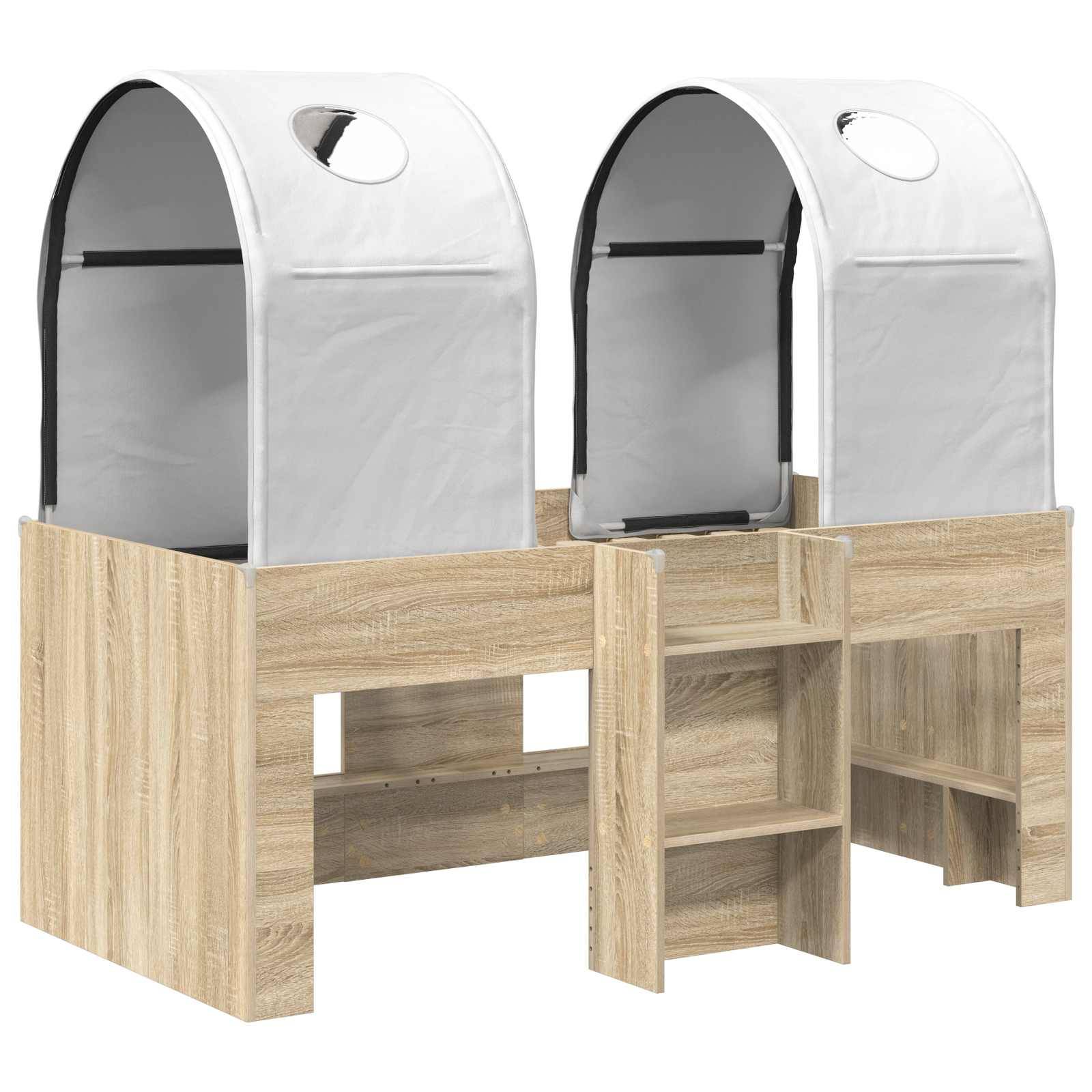 vidaXL Bett mit Tunnel 3 Stk. Sonoma und Weiß Holzwerkstoff