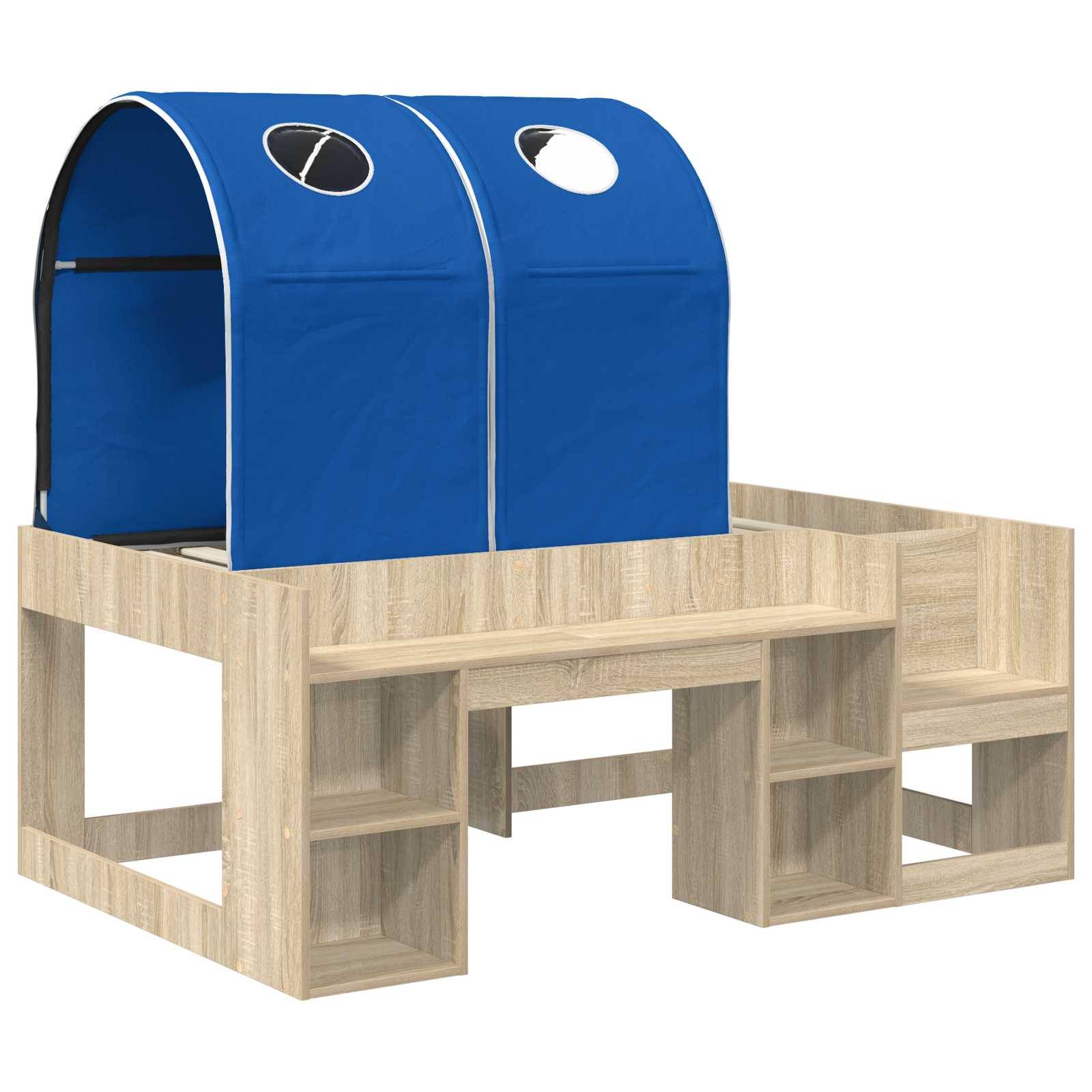 vidaXL Bett mit Tunnel 3 Stk. Sonoma Eiche und Blau Holzwerkstoff