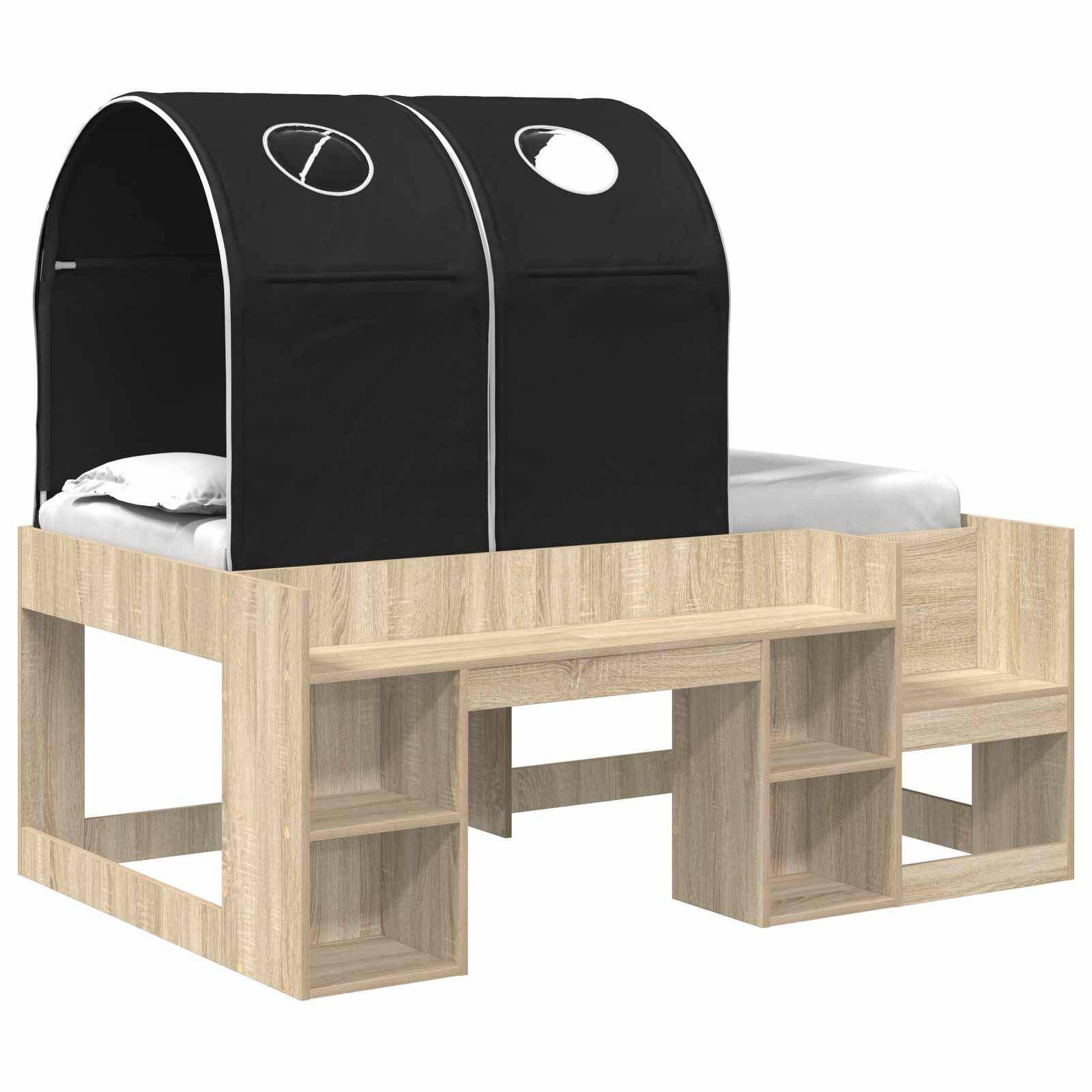 vidaXL Bett mit Tunnel 3 Stk. Sonoma Eiche und Schwarz Holzwerkstoff