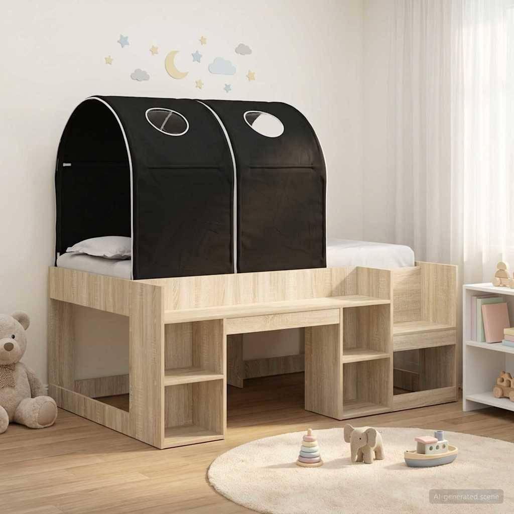vidaXL Bett mit Tunnel 3 Stk. Sonoma Eiche und Schwarz Holzwerkstoff