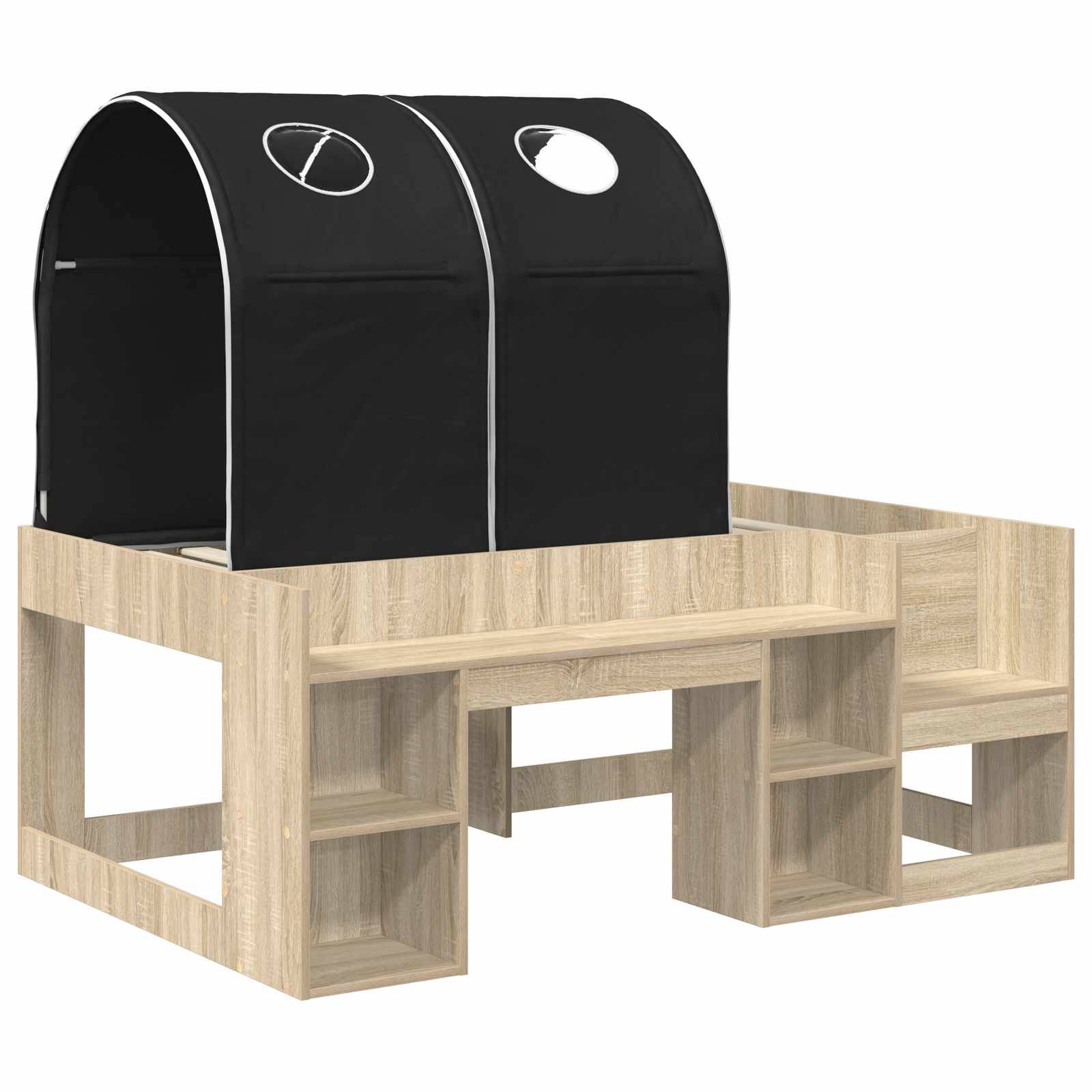 vidaXL Bett mit Tunnel 3 Stk. Sonoma Eiche und Schwarz Holzwerkstoff
