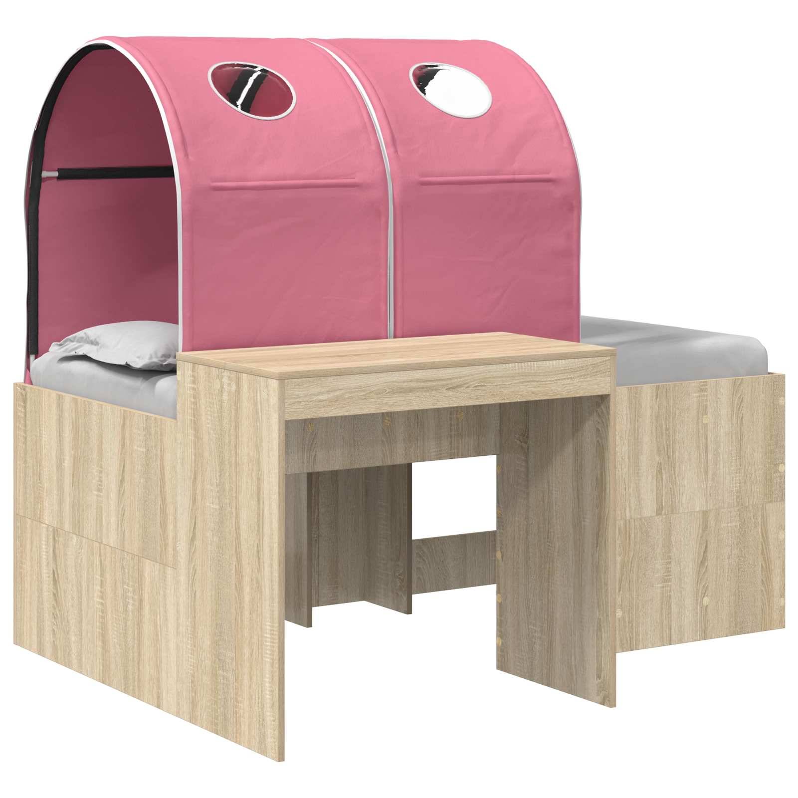 vidaXL Bett mit Tunnel 3 Stk. Artisian Eiche und Pink Holzwerkstoff