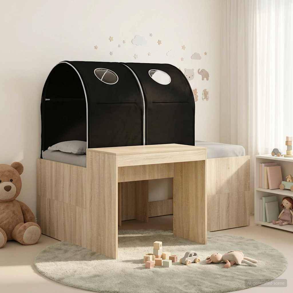 vidaXL Bett mit Tunnel 3 Stk. Artisian Eiche und Schwarz Holzwerkstoff
