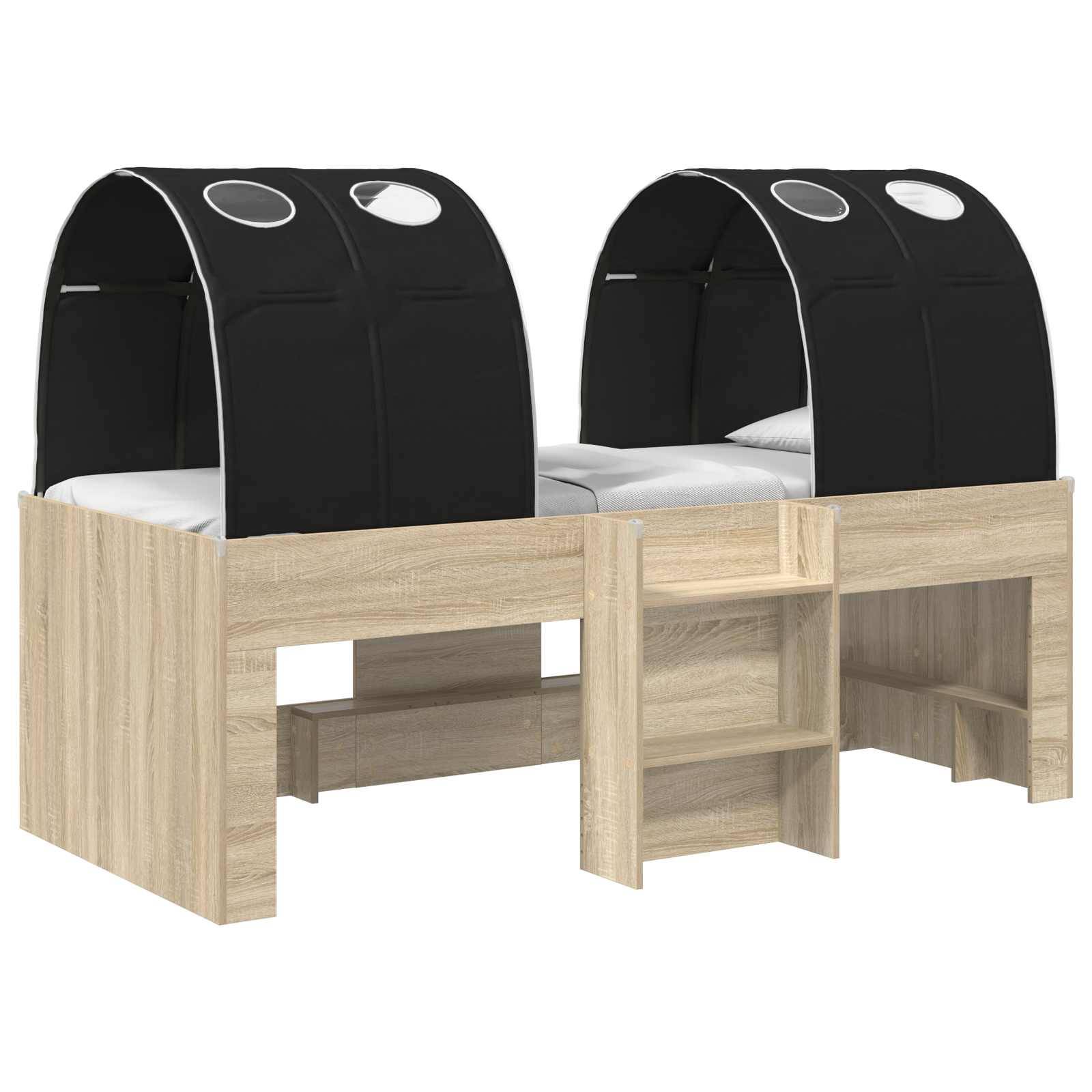 vidaXL Bett mit Tunnel 3 Stk. Sonoma Eiche und Schwarz Holzwerkstoff