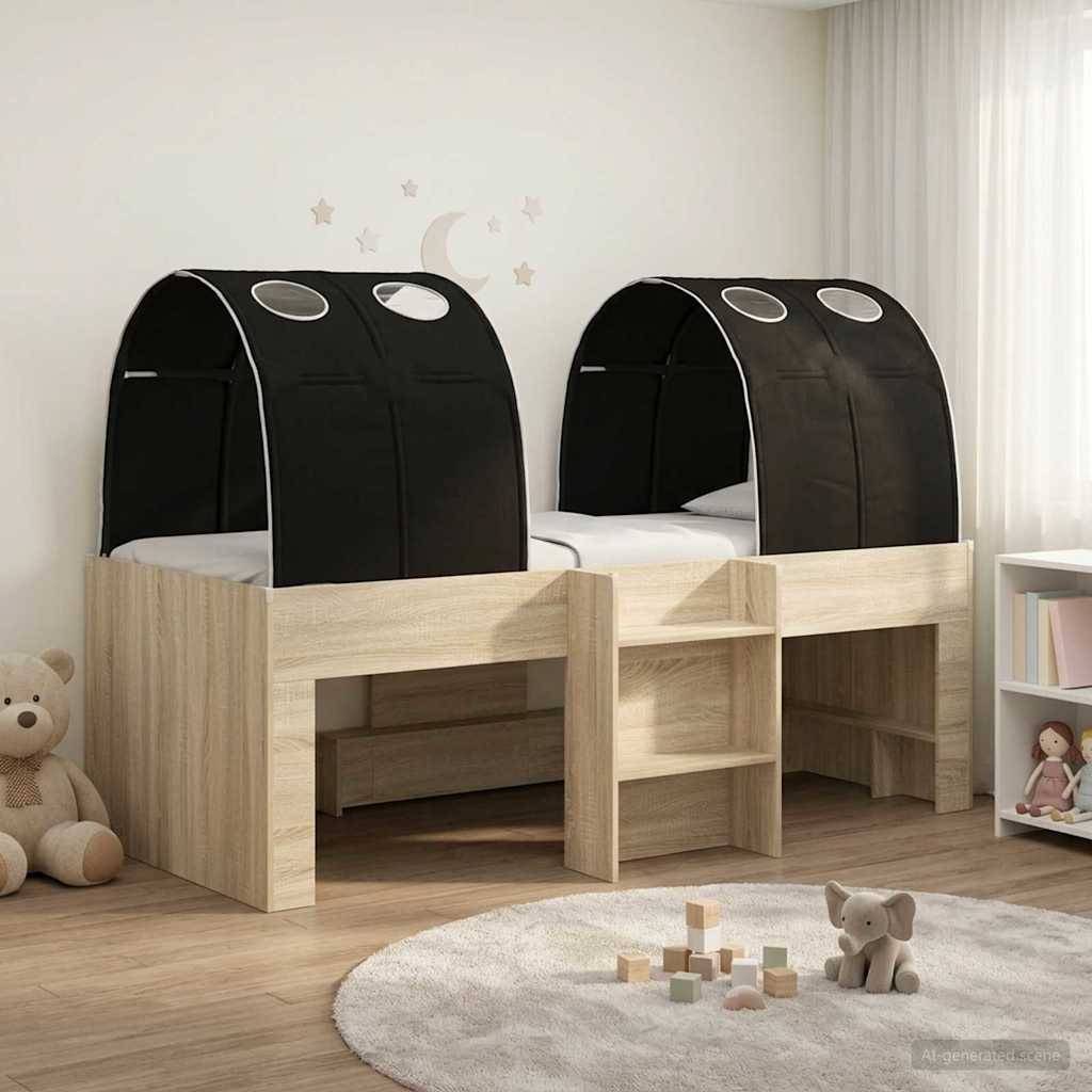 vidaXL Bett mit Tunnel 3 Stk. Sonoma Eiche und Schwarz Holzwerkstoff