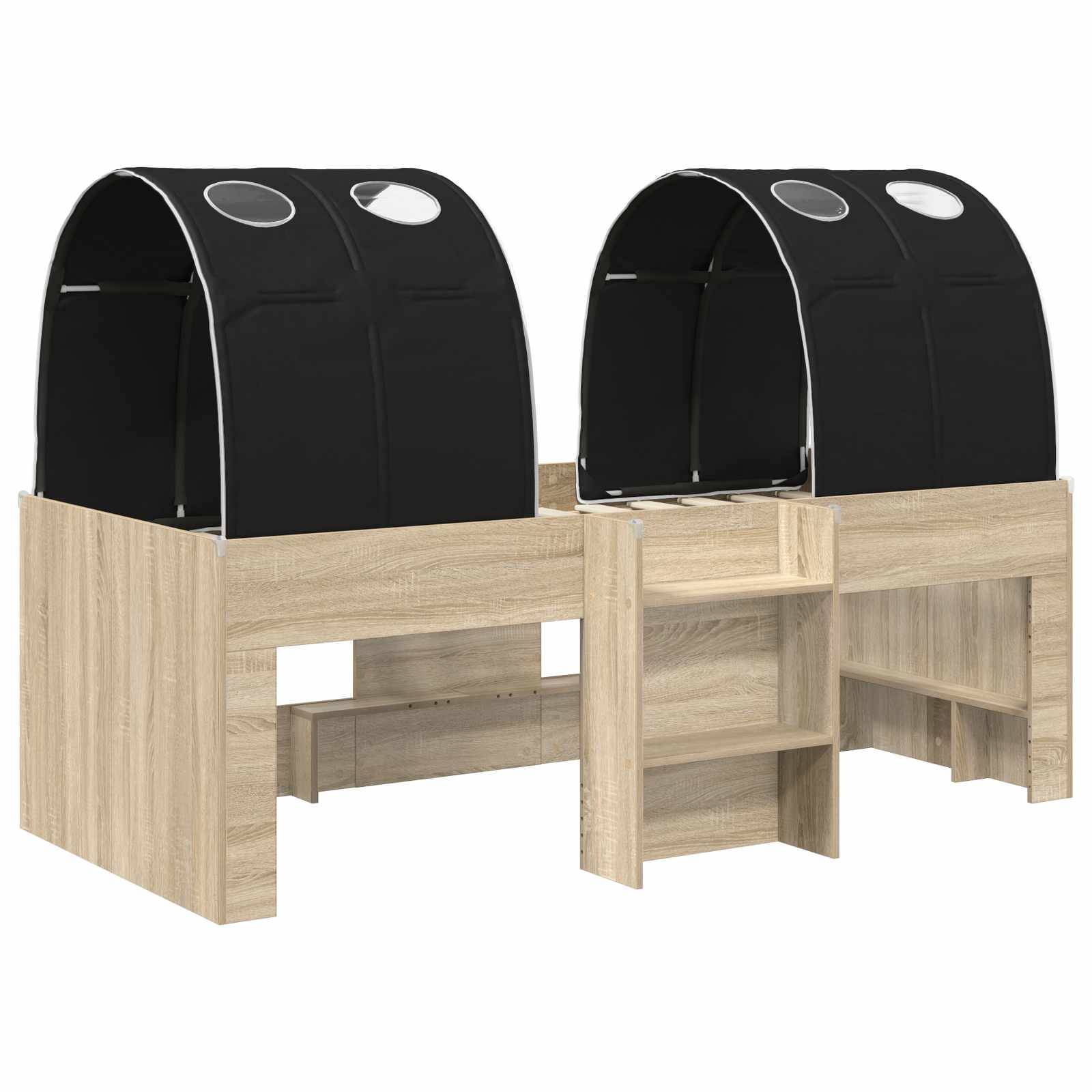 vidaXL Bett mit Tunnel 3 Stk. Sonoma Eiche und Schwarz Holzwerkstoff