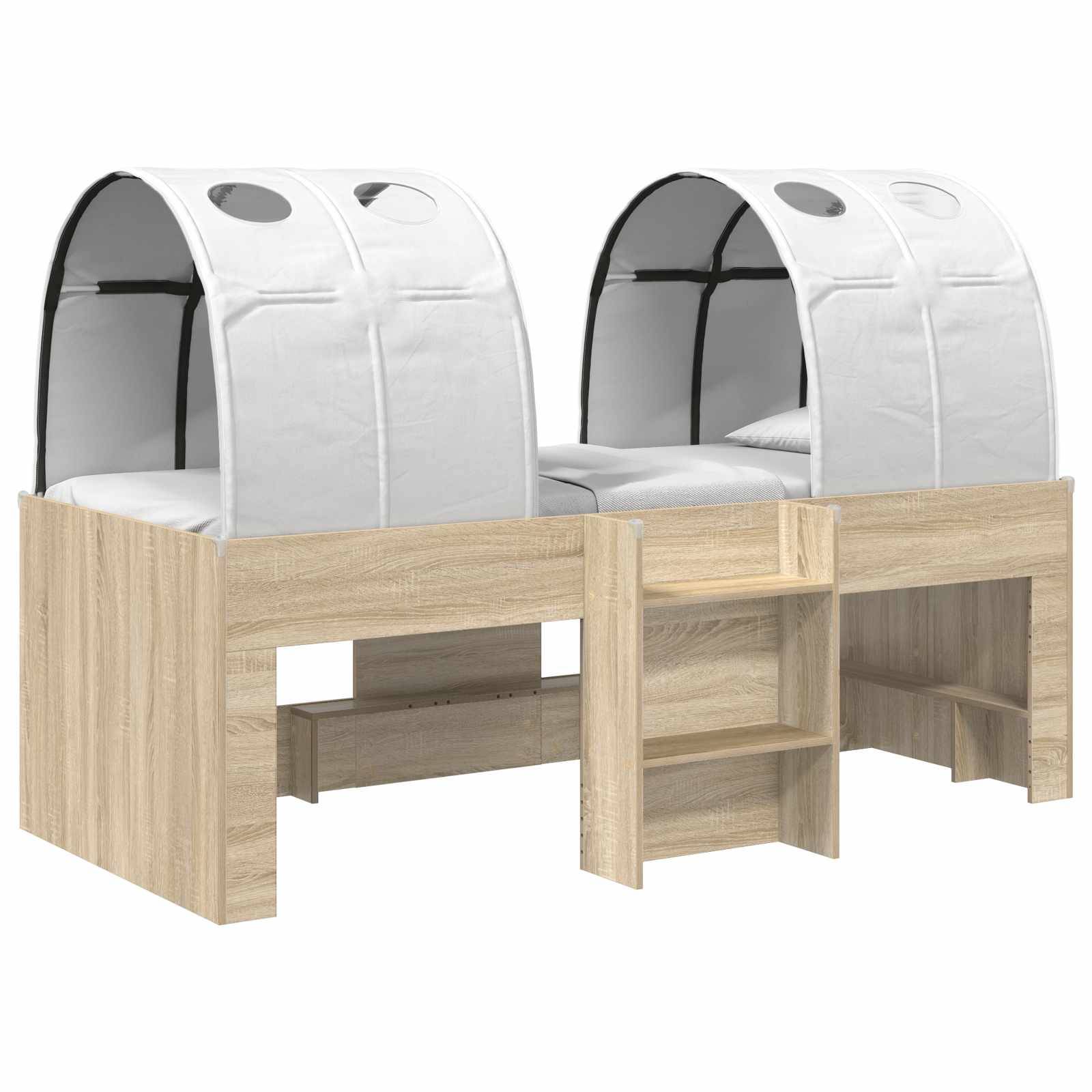 vidaXL Bett mit Tunnel 3 Stk. Sonoma-Eiche und Weiß Holzwerkstoff
