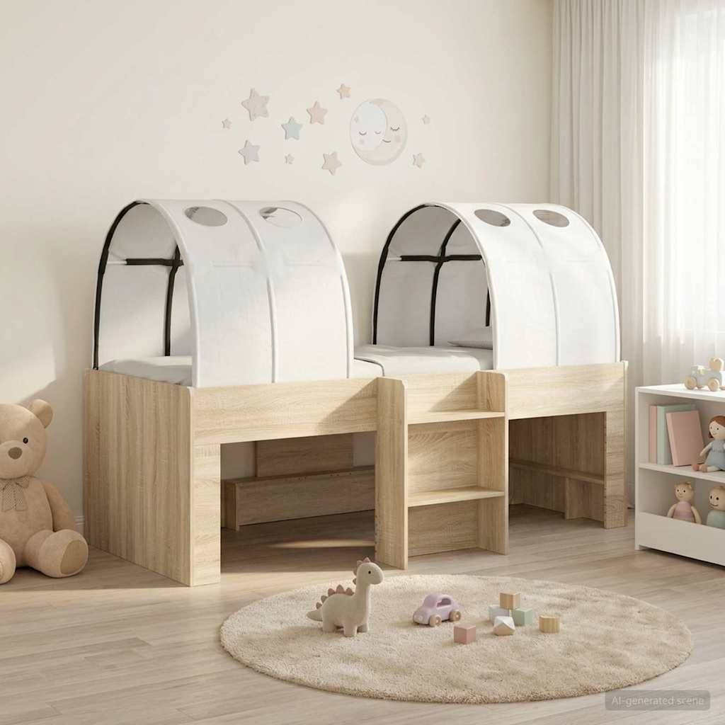 vidaXL Bett mit Tunnel 3 Stk. Sonoma-Eiche und Weiß Holzwerkstoff