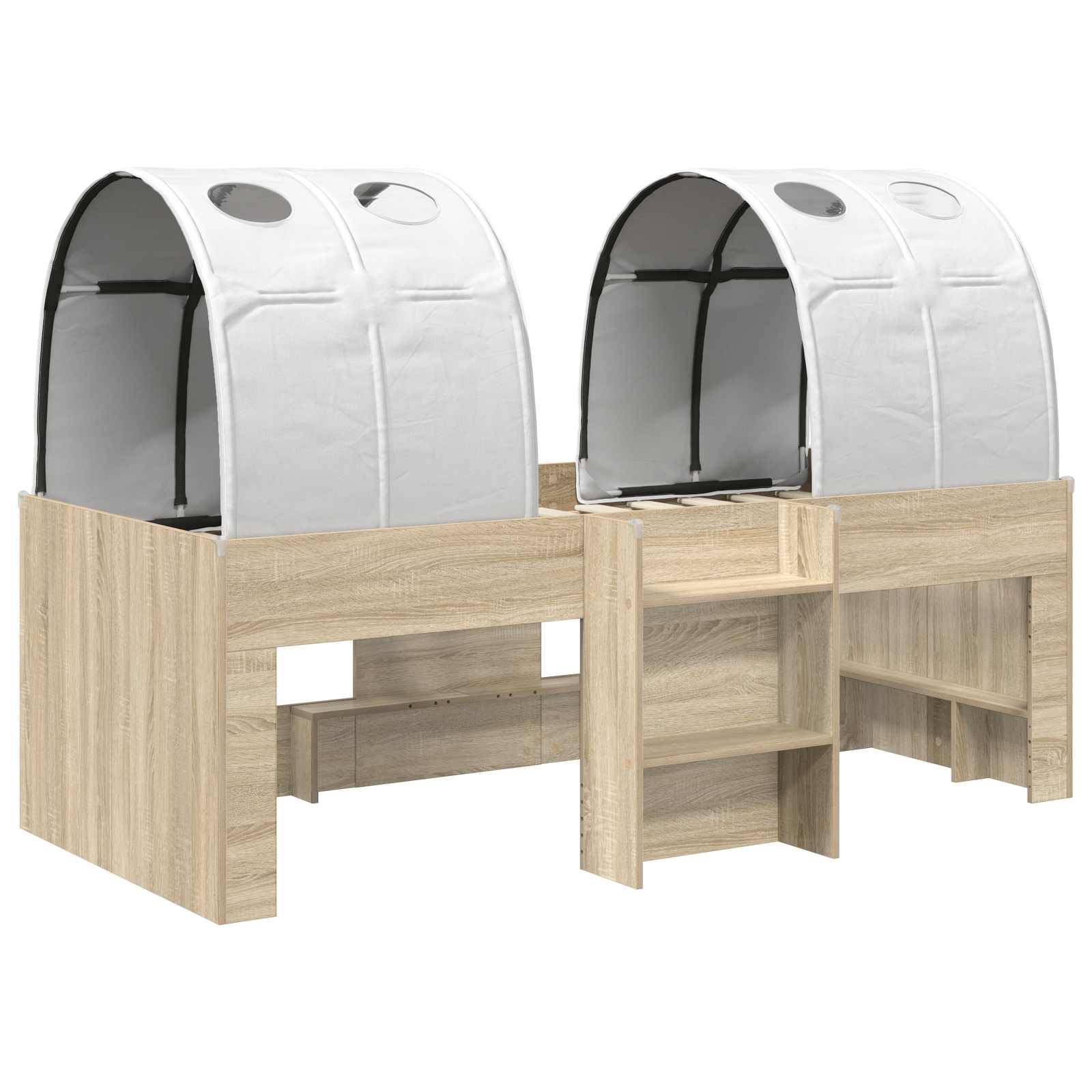 vidaXL Bett mit Tunnel 3 Stk. Sonoma-Eiche und Weiß Holzwerkstoff