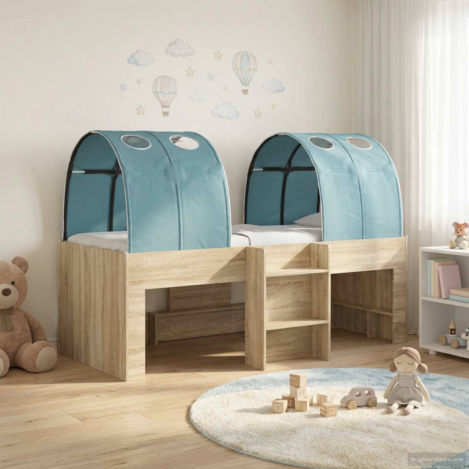 vidaXL Hochbett für Kinder mit Tunnel 3 Stk. Sonoma Eiche und Hellblau