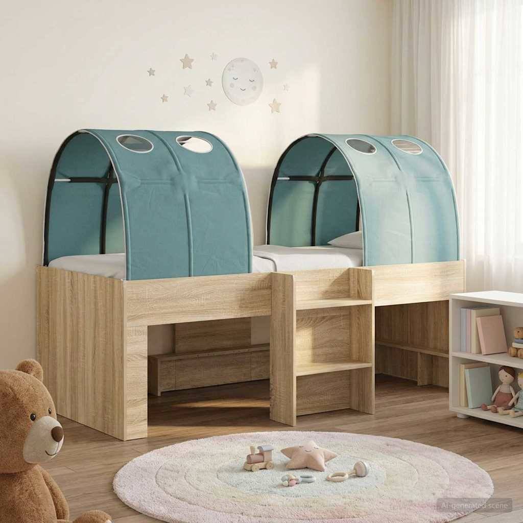 vidaXL Bett mit Tunnel 3 Stk. Sonoma Eiche und Hellblau Holzwerkstoff