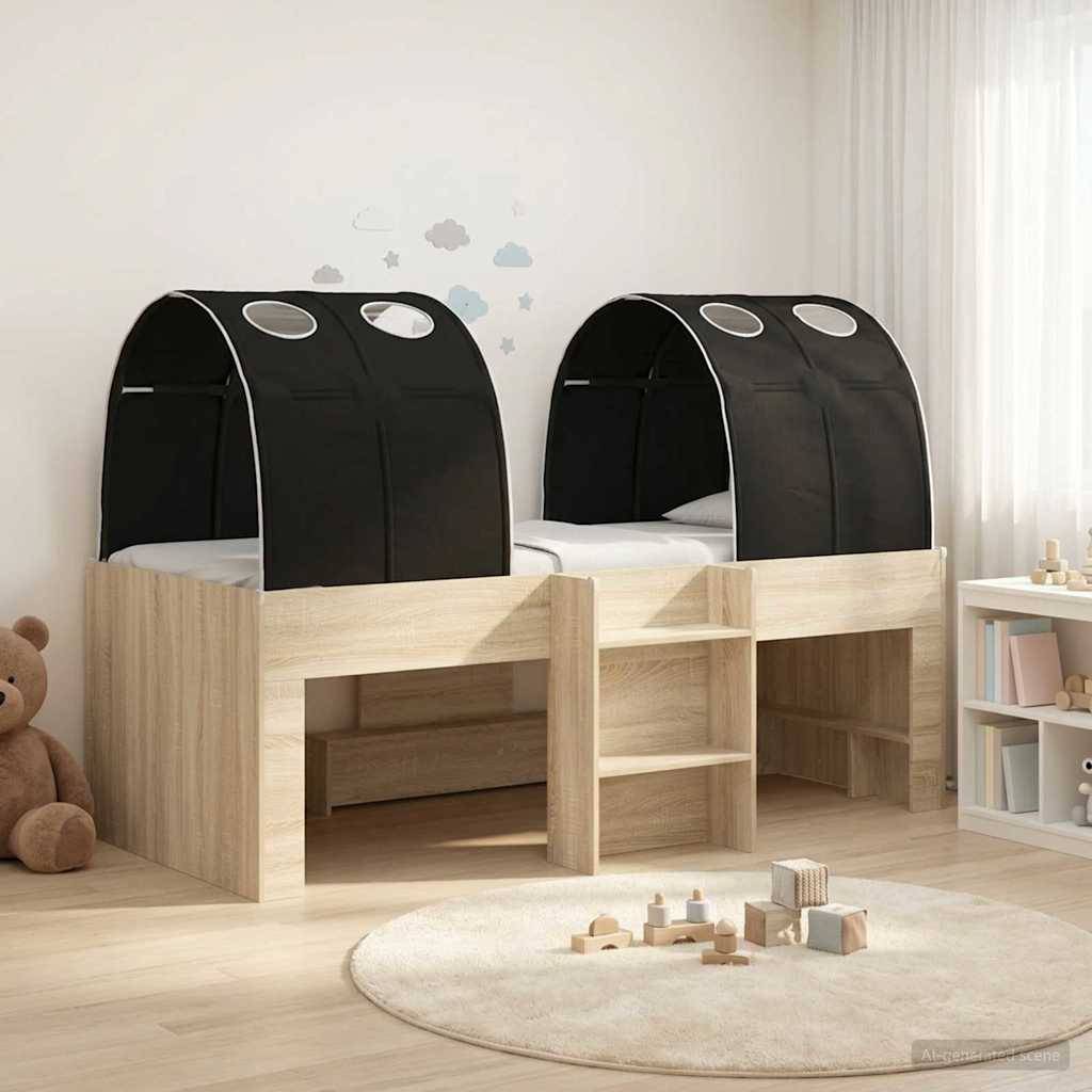 vidaXL Bett mit Tunnel 3 Stk. Sonoma Eiche und Schwarz Holzwerkstoff