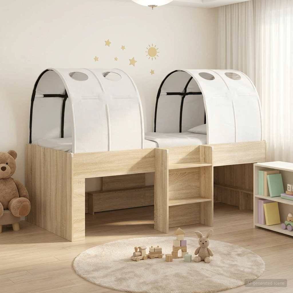 vidaXL Bett mit Tunnel 3 Stk. Sonoma-Eiche und Weiß Holzwerkstoff
