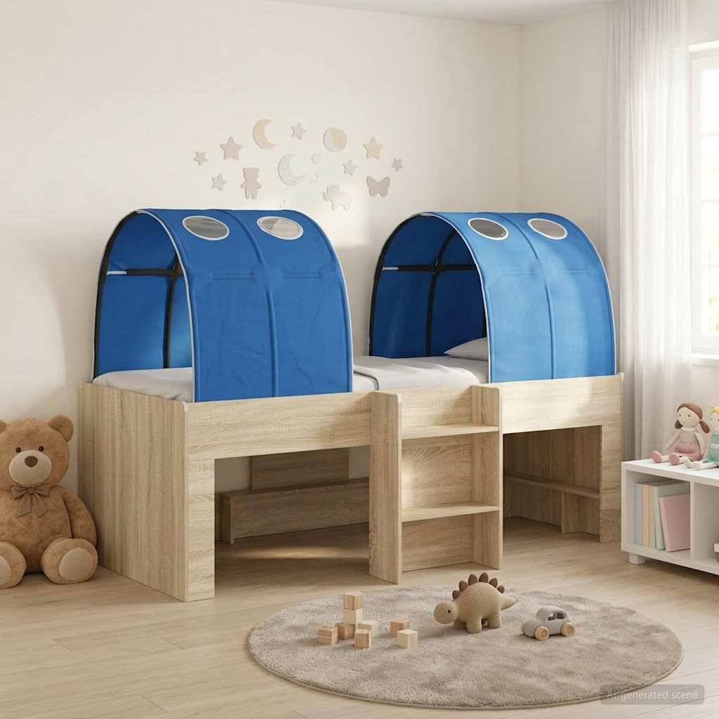 vidaXL Bett mit Tunnel 3 Stk. Sonoma Eiche und Blau Holzwerkstoff