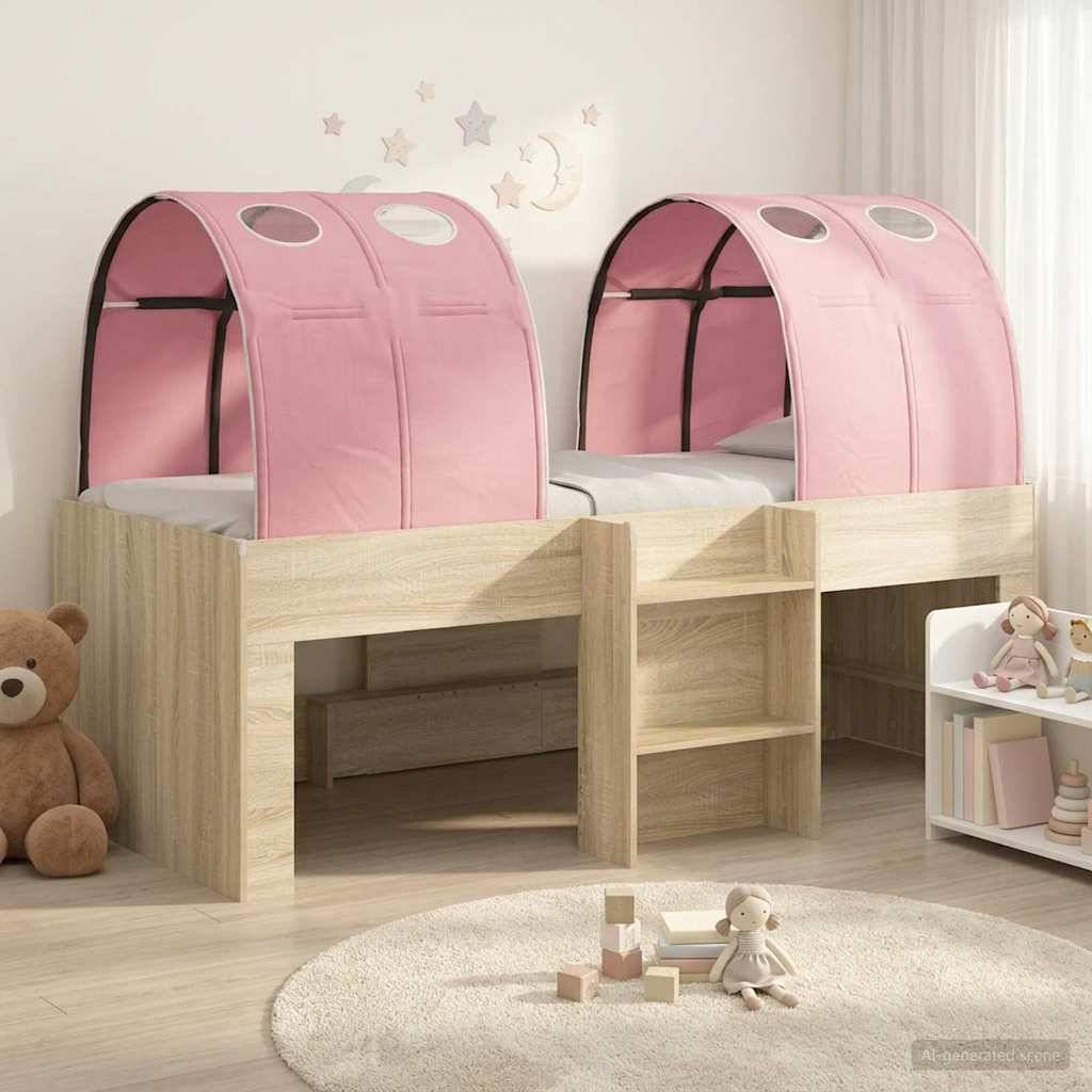 vidaXL Bett mit Tunnel 3 Stk. Sonoma Eiche und Pink Holzwerkstoff
