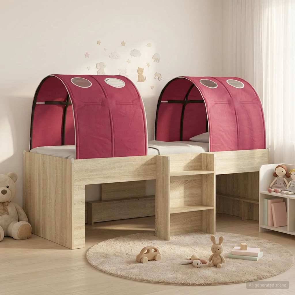 vidaXL Bett mit Tunnel 3 Stk. Sonoma Eiche und Rot Holzwerkstoff